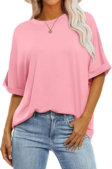 Cuptacc Tshirt Damen Oversize Shirt Damen Oberteile Sommer Rundhals Locker Basic Tops 